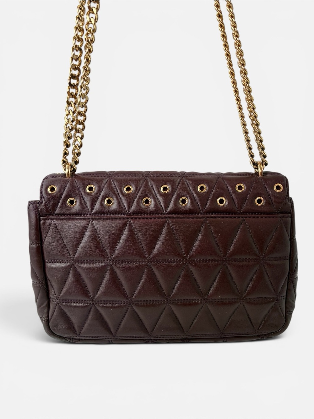 Michael Kors Quilted Grommet Chain Shoulder Bag Dark Purple Leather Flap - Picture 3 of 9